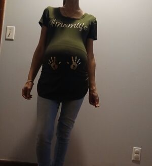 Olive Maternity Tee with Gold Handprint Design